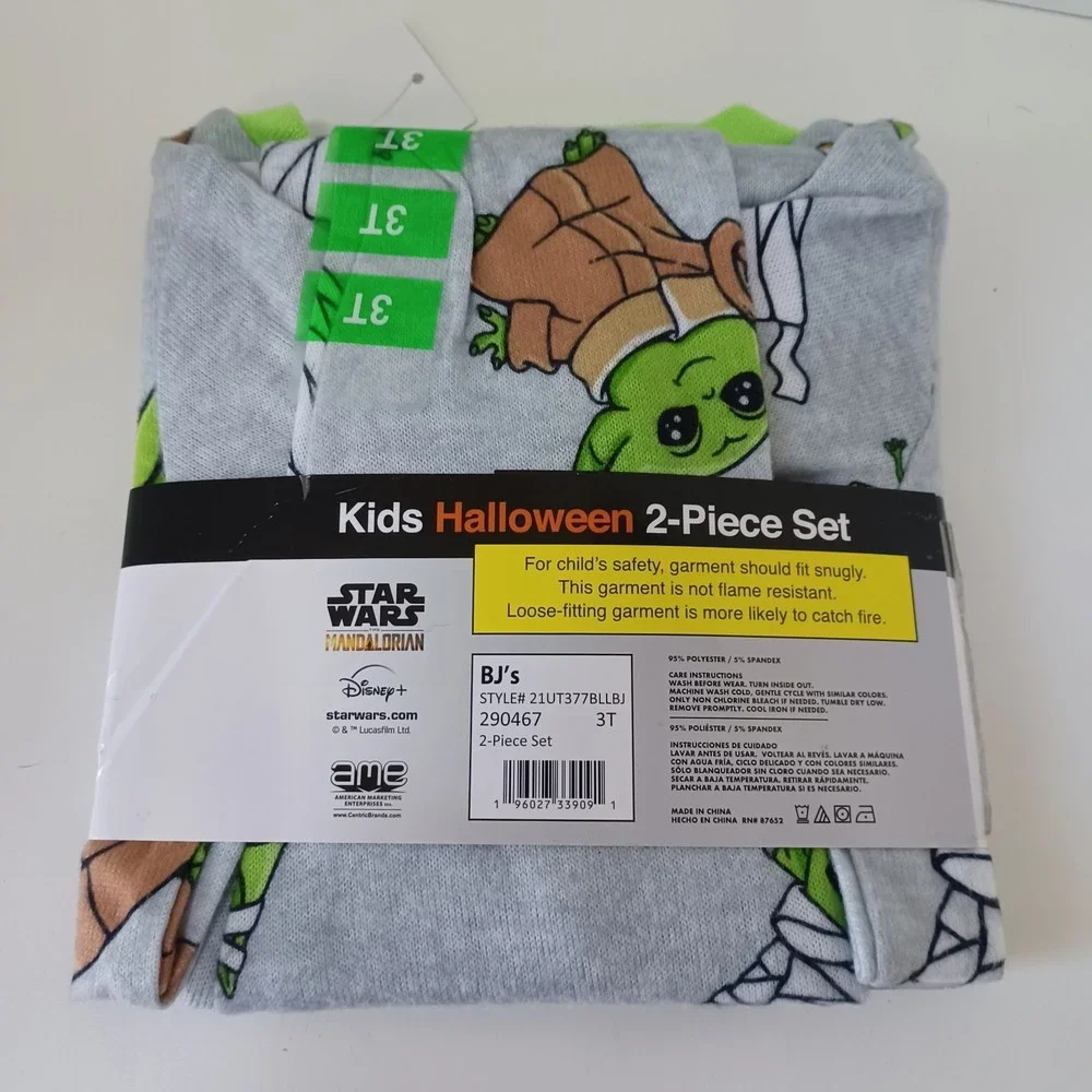 Kids Halloween 2-piece PJ Pajama Set Star Wars Mandalorian 3T‎ Unisex NWT